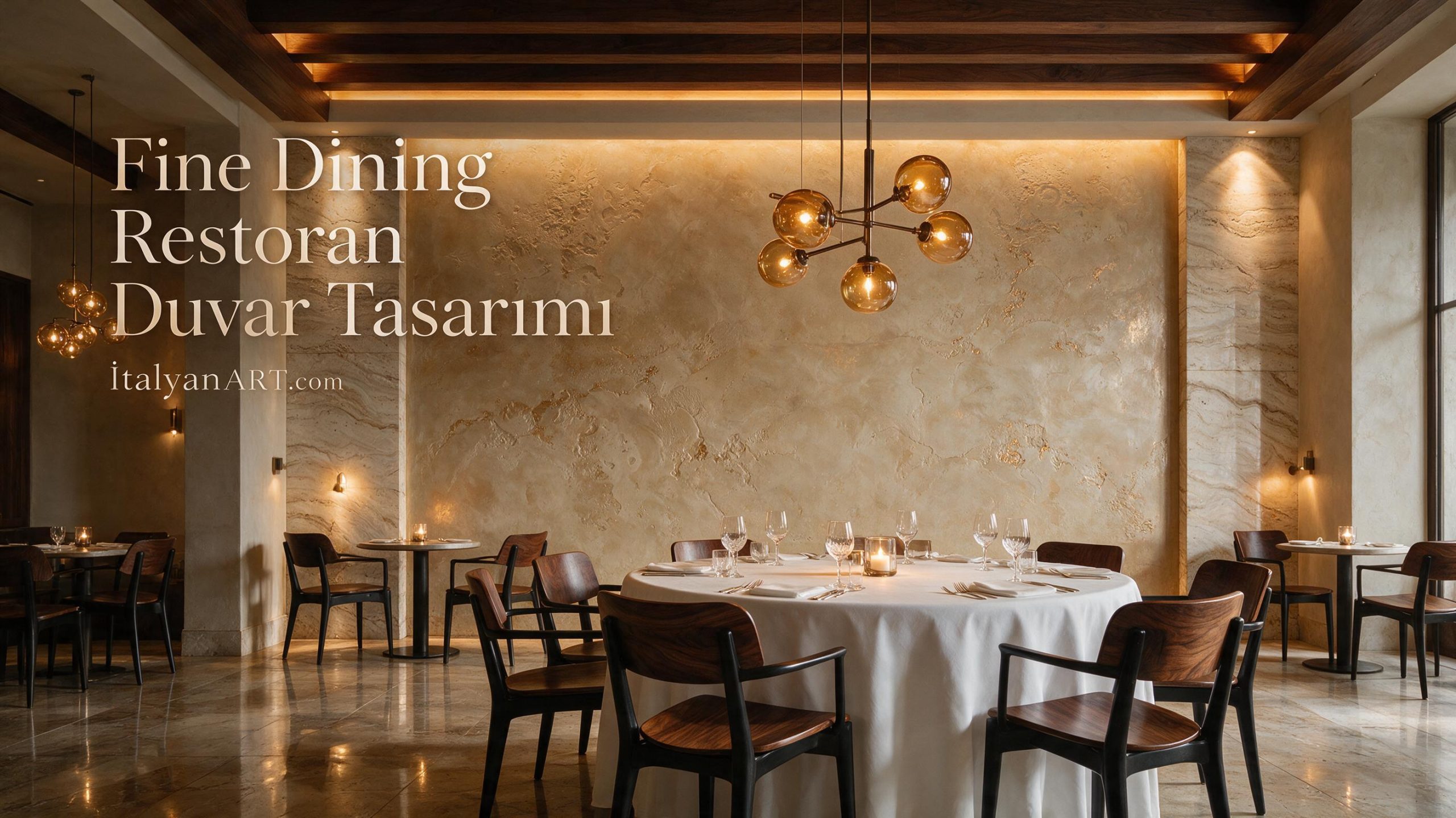 Fine Dining Restoran Tasarımı Fine dining restoran iç mekânı ve dekoratif İtalyan boya duvar tasarımı Dekoratif İtalyan boya, sıcak aydınlatma ve doğal malzemelerle tasarlanmış fine dining restoran iç mekânı. Fine dining restoran tasarımında şık atmosfer ve dekoratif duvar uygulaması. fine dining restoran tasarımı. lüks restoran dekorasyonu, restoran iç mimarisi, restoran duvar tasarımı, dekoratif İtalyan boya, Marmorino duvar, Travertino efekt İtalyanART.com